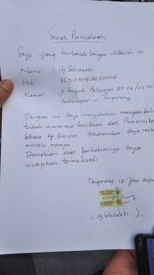 Detail Surat Pernyataan Tulis Tangan Nomer 43