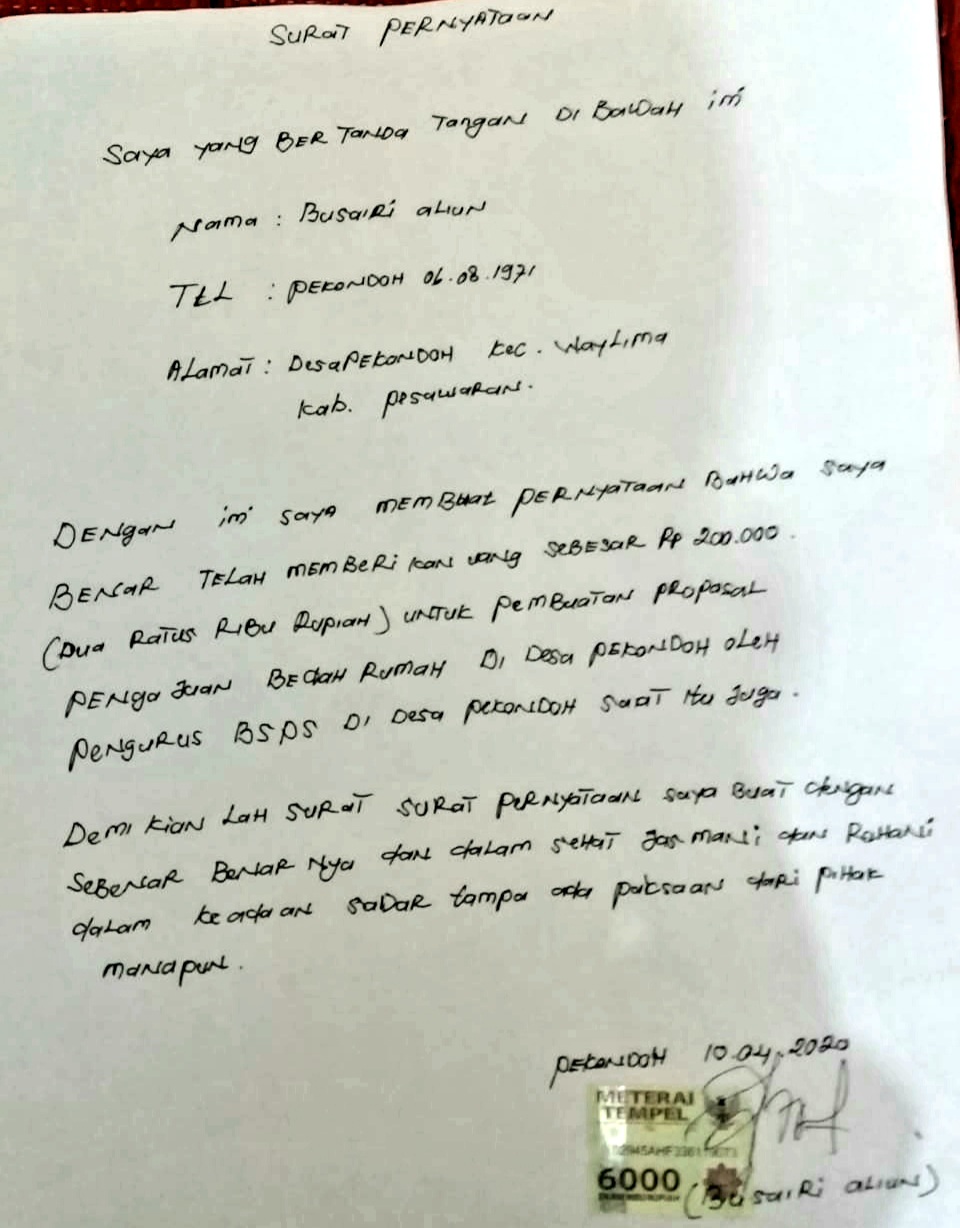 Detail Surat Pernyataan Tulis Tangan Nomer 7