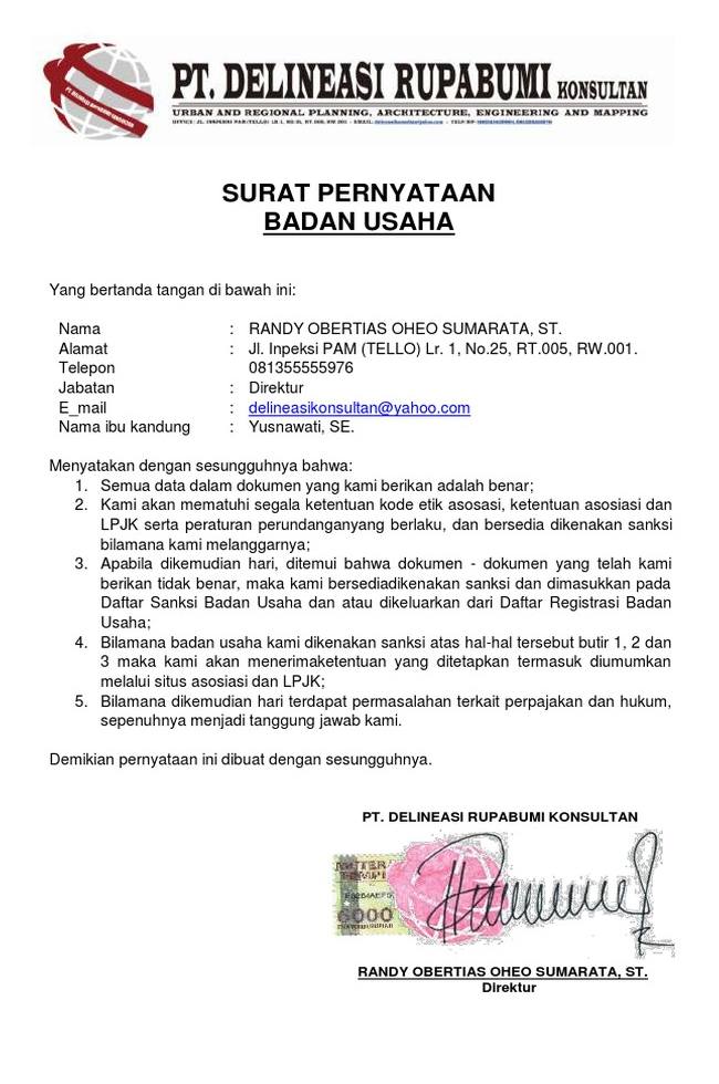 Detail Surat Pernyataan Usaha Nomer 44