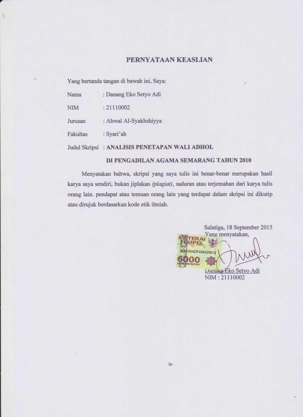 Detail Surat Pernyataan Wali Hakim Nomer 21