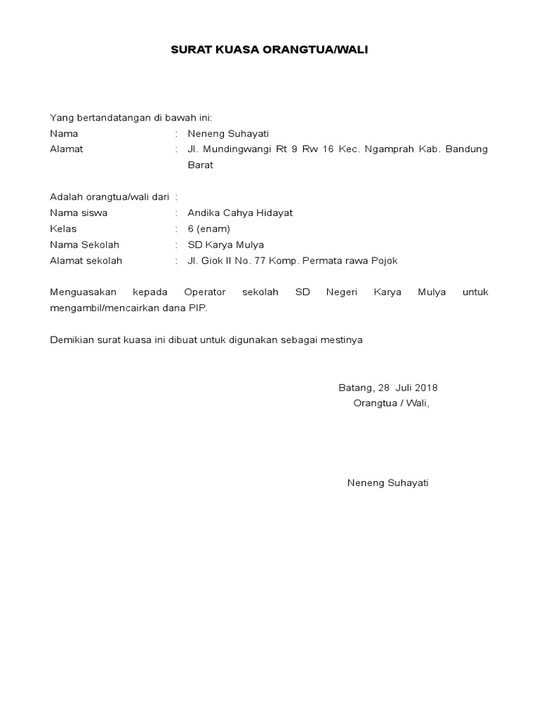 Detail Surat Pernyataan Wali Murid Nomer 9