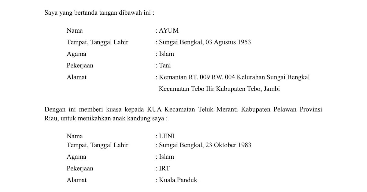 Detail Surat Pernyataan Wali Nikah Nomer 19