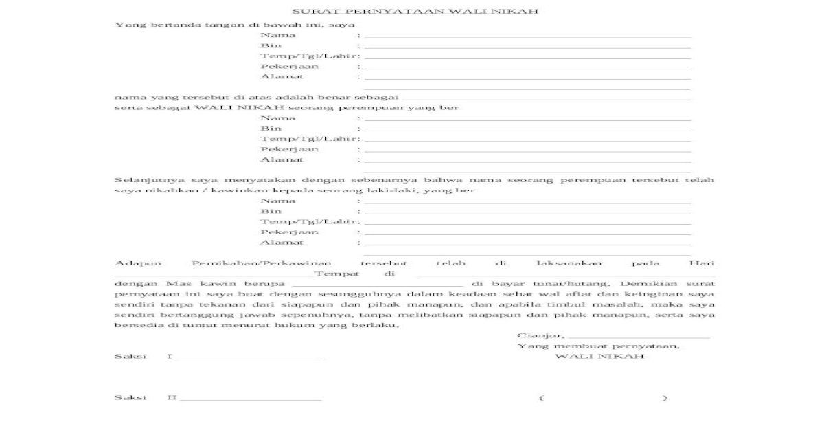 Detail Surat Pernyataan Wali Nikah Nomer 29