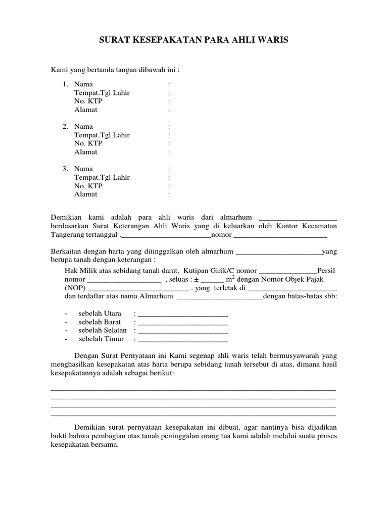 Detail Surat Pernyataan Waris Nomer 41