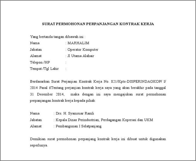 Detail Surat Perpanjangan Kerja Nomer 11