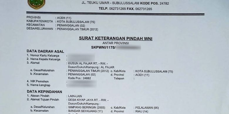 Detail Surat Pindah Antar Kabupaten Nomer 19