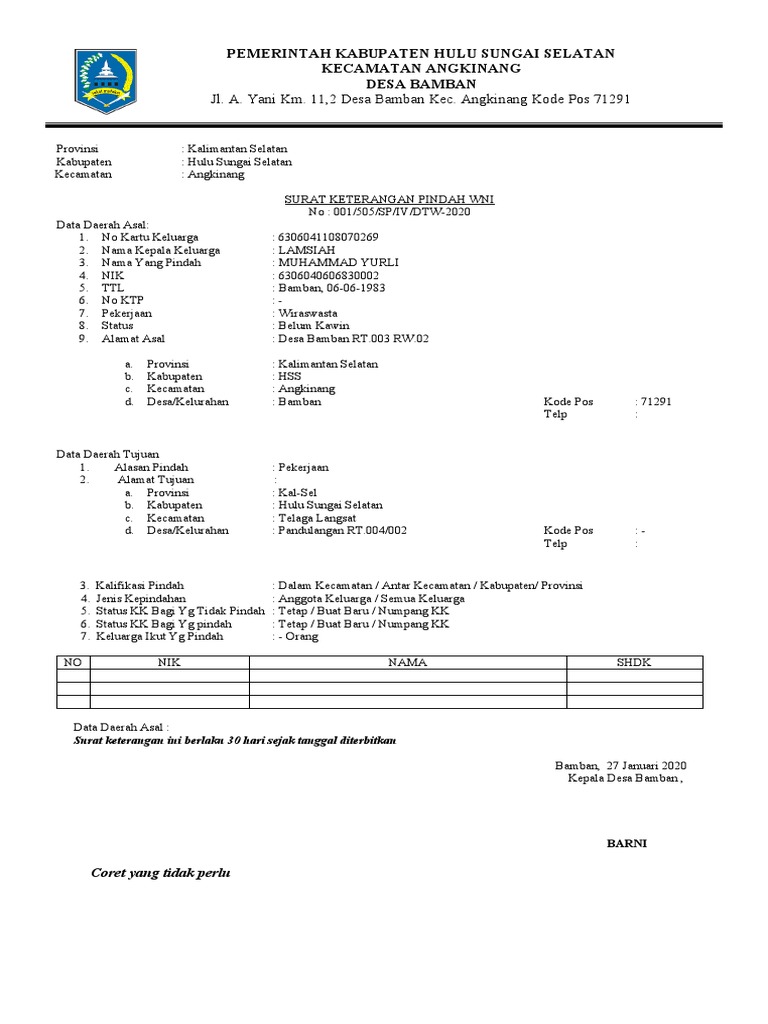Detail Surat Pindah Domisili Antar Kabupaten Nomer 20
