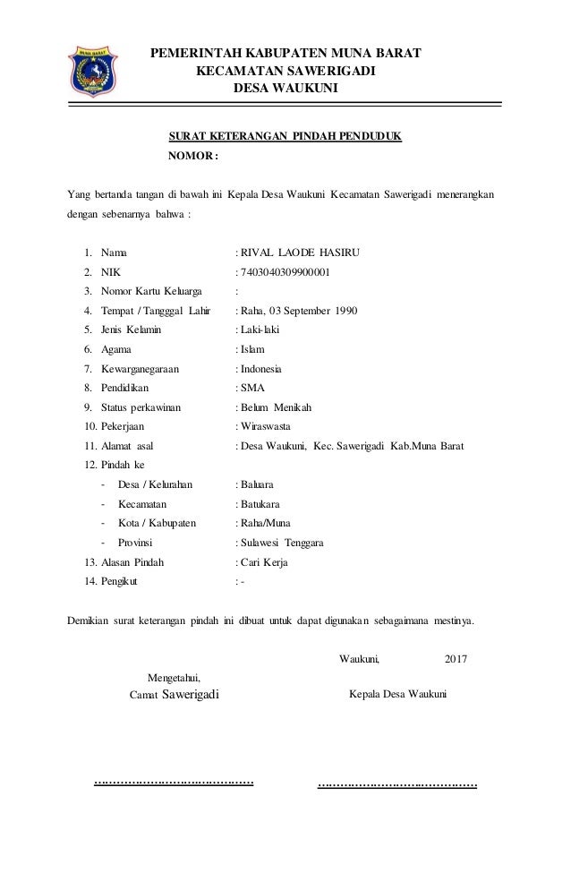 Detail Surat Pindah Penduduk Nomer 8