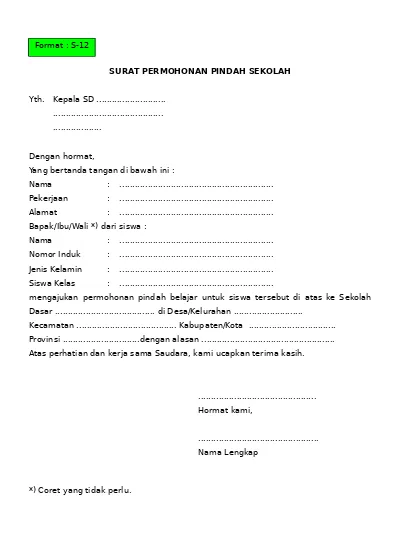 Download Surat Pindah Sekolah Nomer 36
