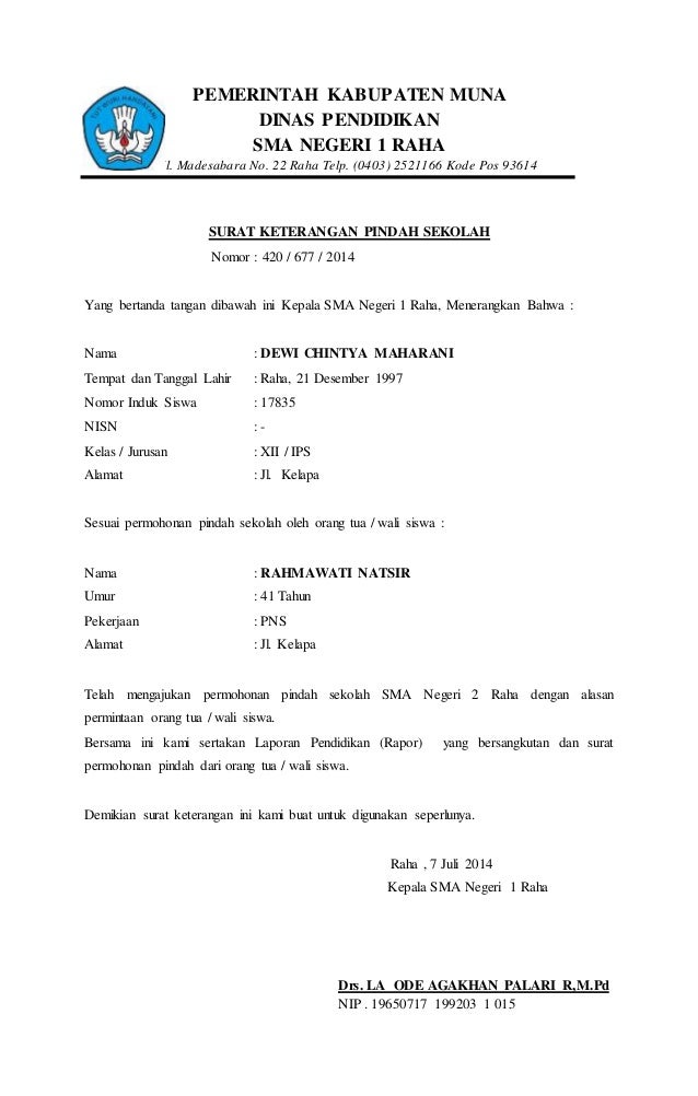 Detail Surat Pindah Sekolah Nomer 6