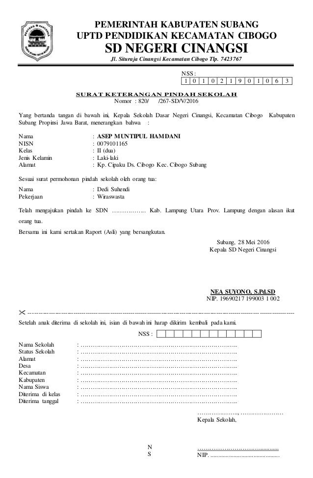 Detail Surat Pindah Sekolah Sd Nomer 9