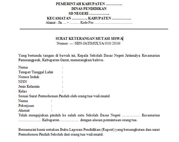 Detail Surat Pindah Sekolah Sma Nomer 41