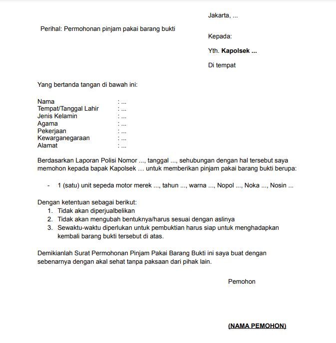 Download Surat Pinjam Pakai Kendaraan Nomer 1