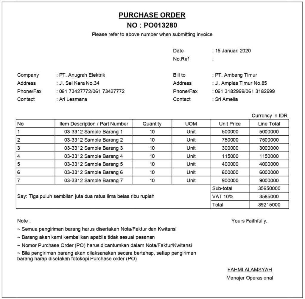 Detail Surat Purchase Order Nomer 11