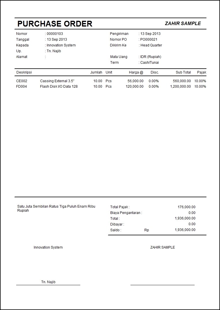 Detail Surat Purchase Order Nomer 13