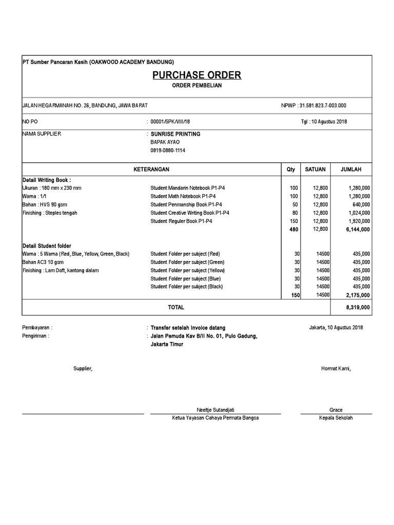 Detail Surat Purchase Order Nomer 35