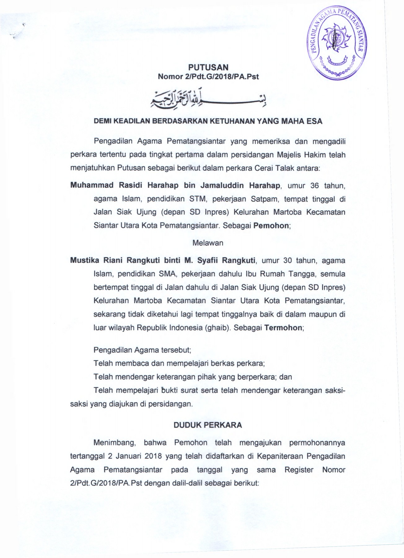 Detail Surat Putusan Cerai Nomer 33