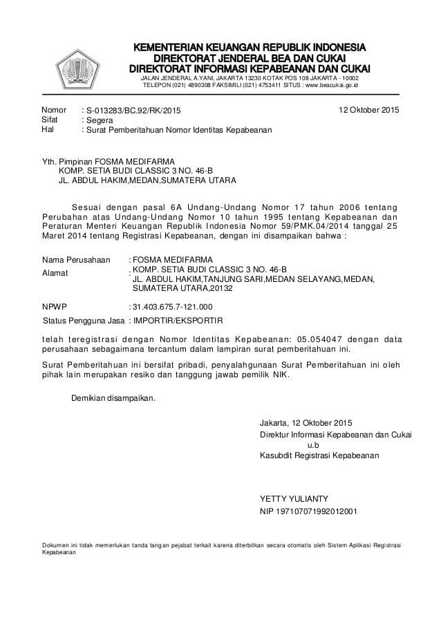 Detail Surat Registrasi Pabean Nomer 2