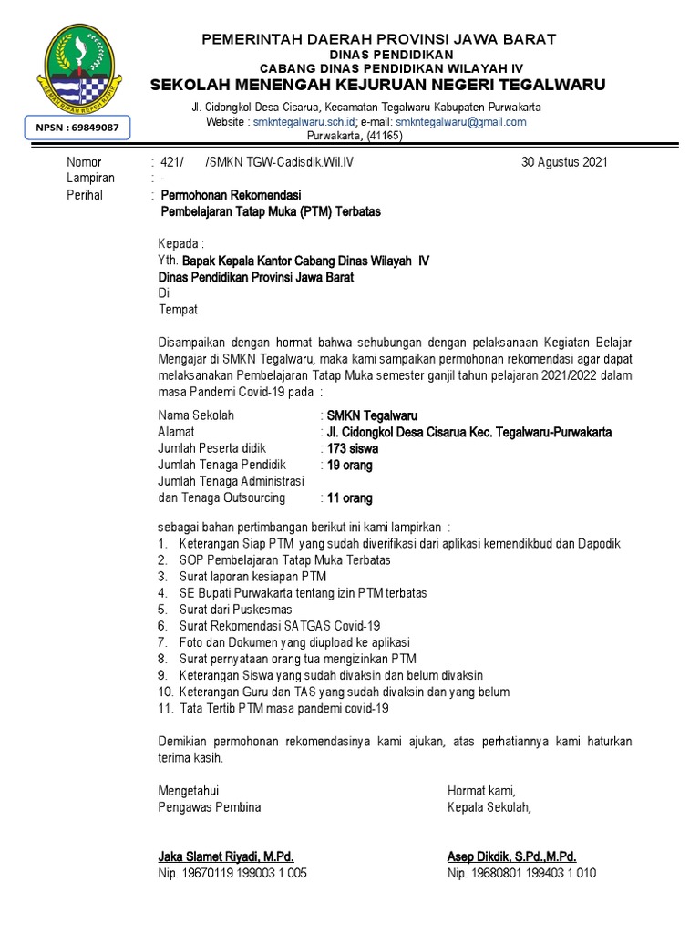 Detail Surat Rekomendasi Dinas Pendidikan Nomer 45