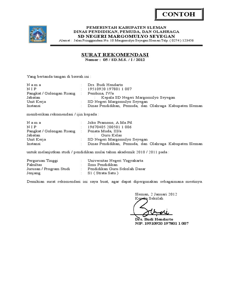 Detail Surat Rekomendasi Dinas Pendidikan Nomer 48