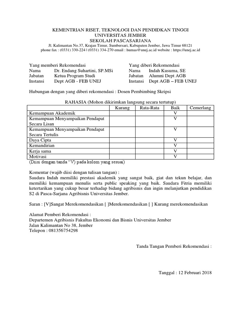 Detail Surat Rekomendasi Dosen Nomer 33