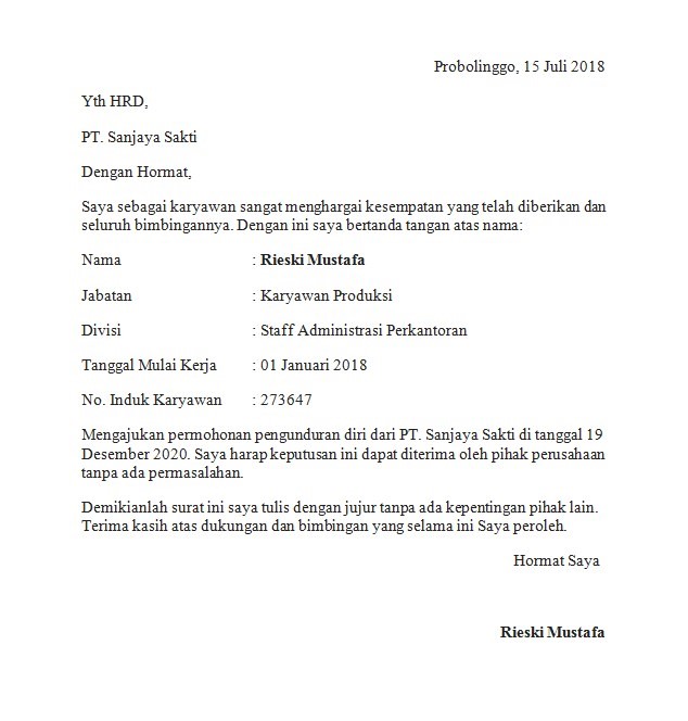 Detail Surat Resign Dari Perusahaan Nomer 13