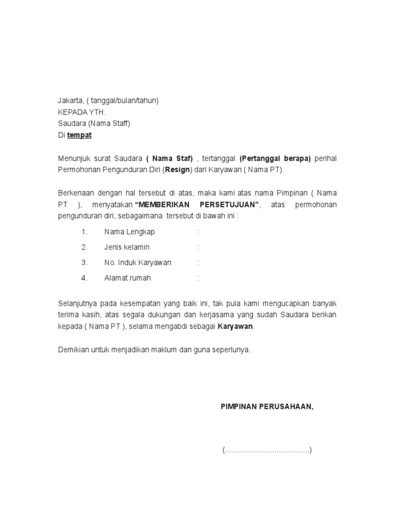 Detail Surat Resign Dari Perusahaan Nomer 49