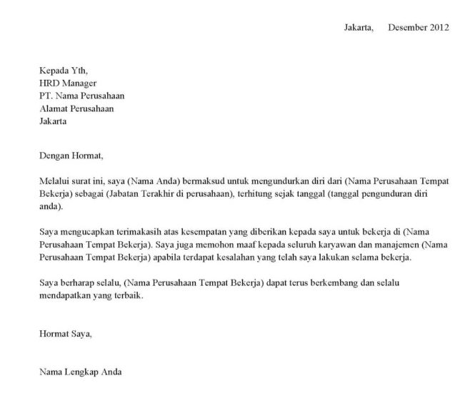 Detail Surat Resign Dari Perusahaan Nomer 50