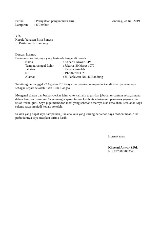 Detail Surat Resign Doc Nomer 47