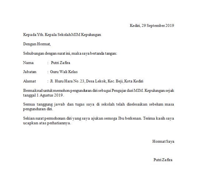 Detail Surat Resign Guru Nomer 20