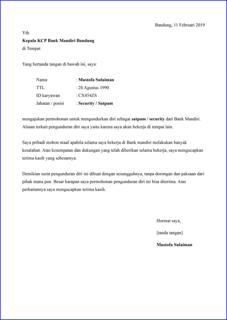 Detail Surat Resign Karyawan Nomer 13