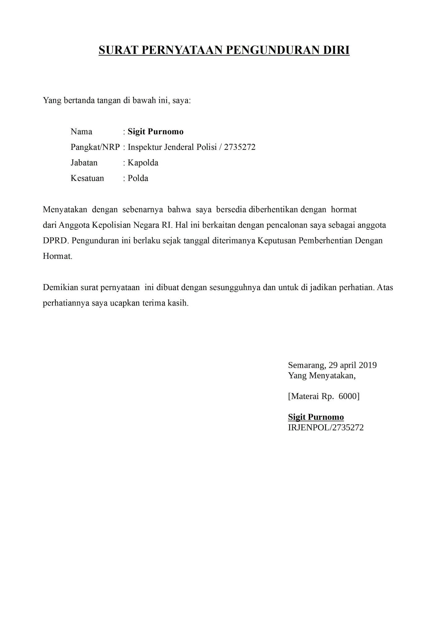 Detail Surat Resign Karyawan Nomer 6