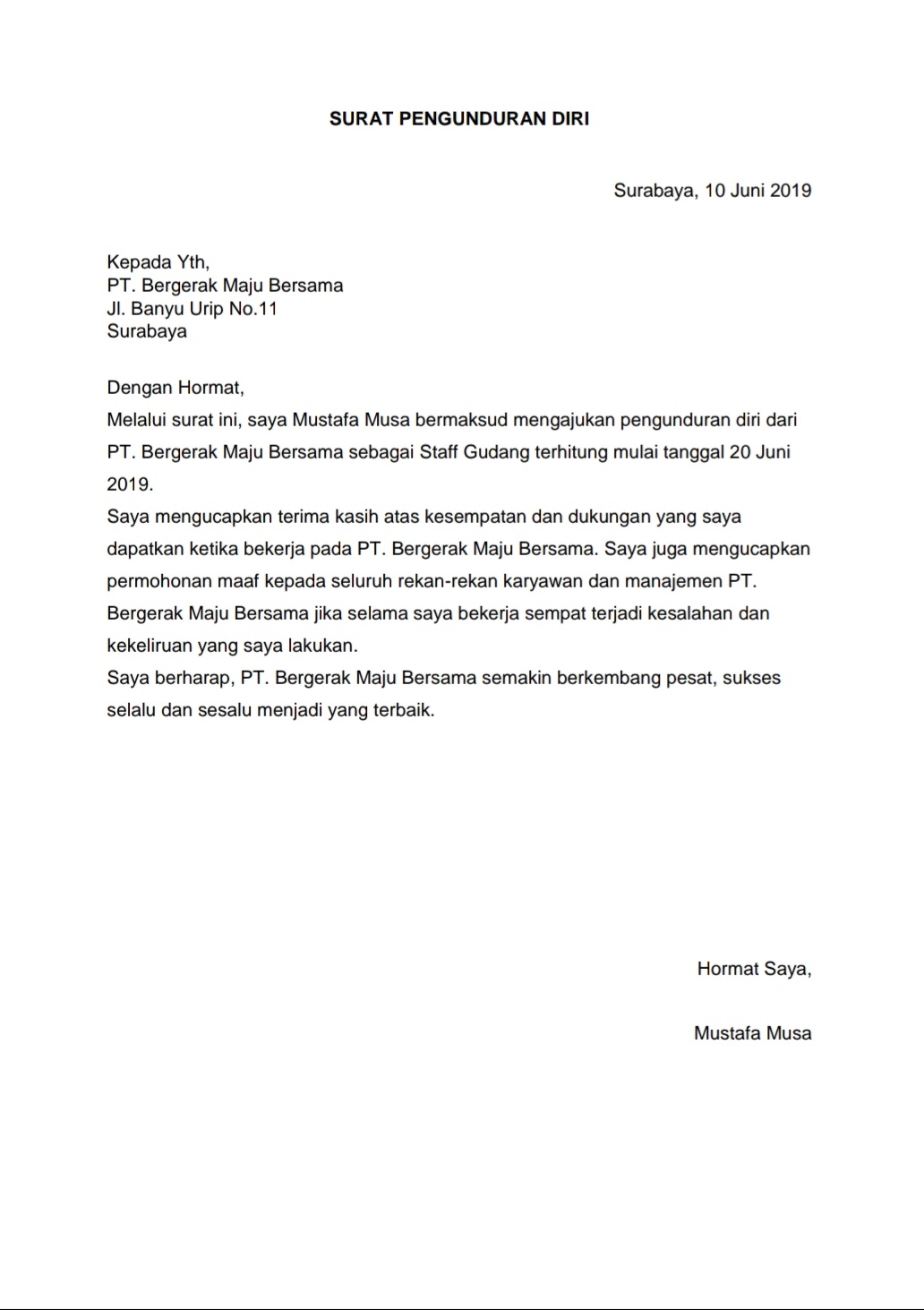 Detail Surat Resign Kerja Pabrik Nomer 4