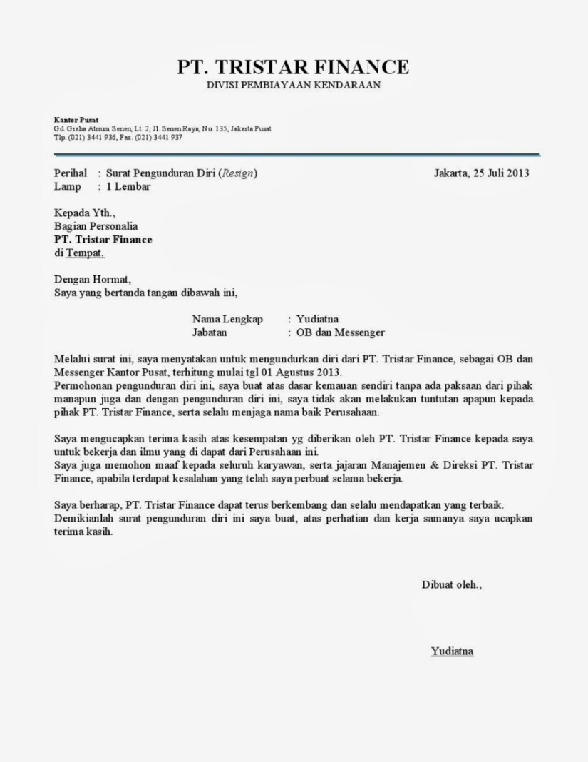 Detail Surat Resign Kerja Resmi Nomer 27
