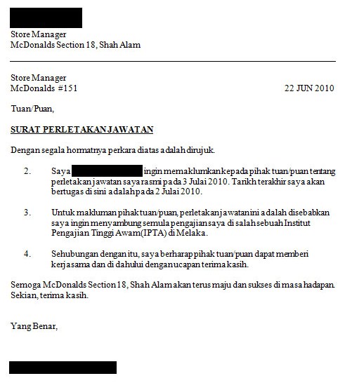 Detail Surat Resign Mcdonald Nomer 10