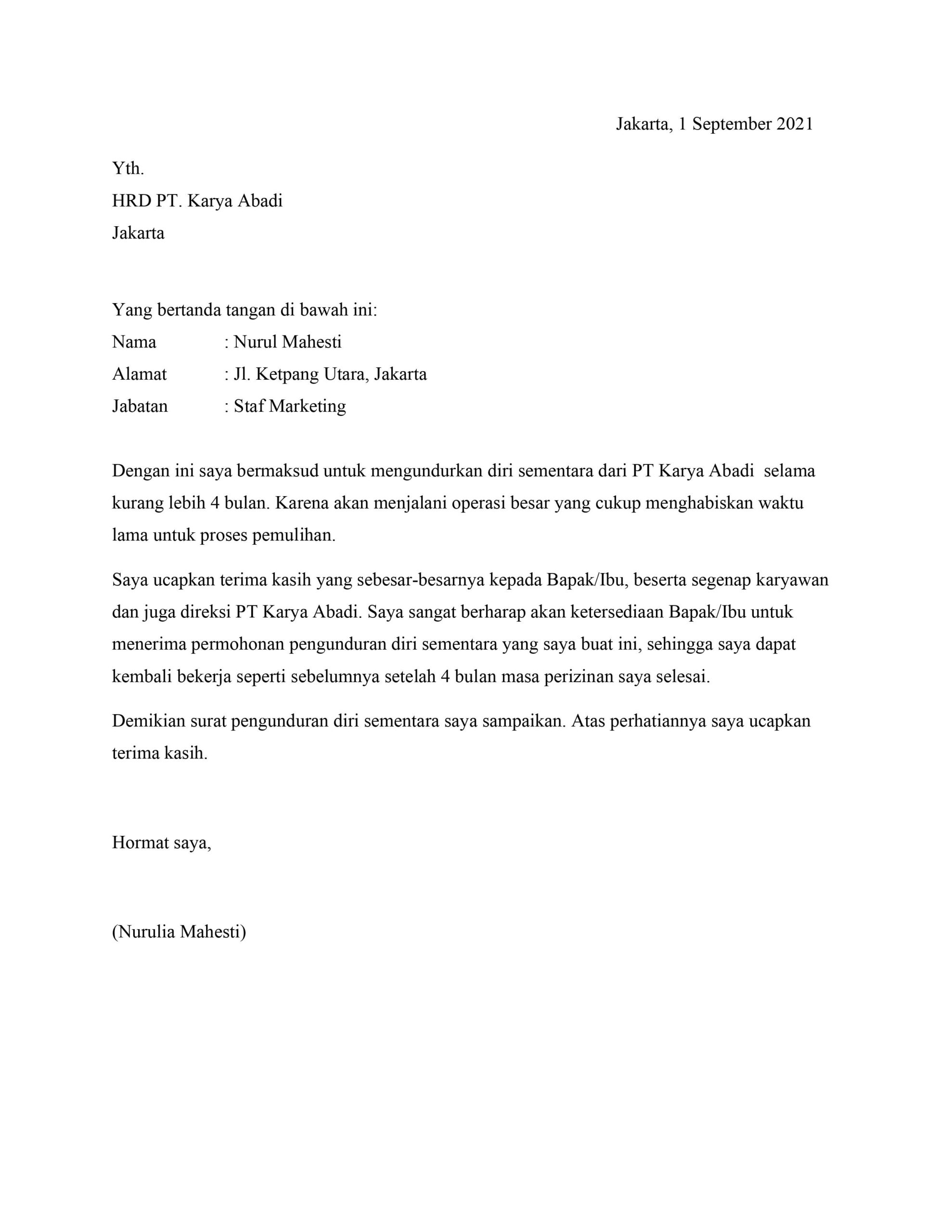 Surat Resign Pabrik - KibrisPDR