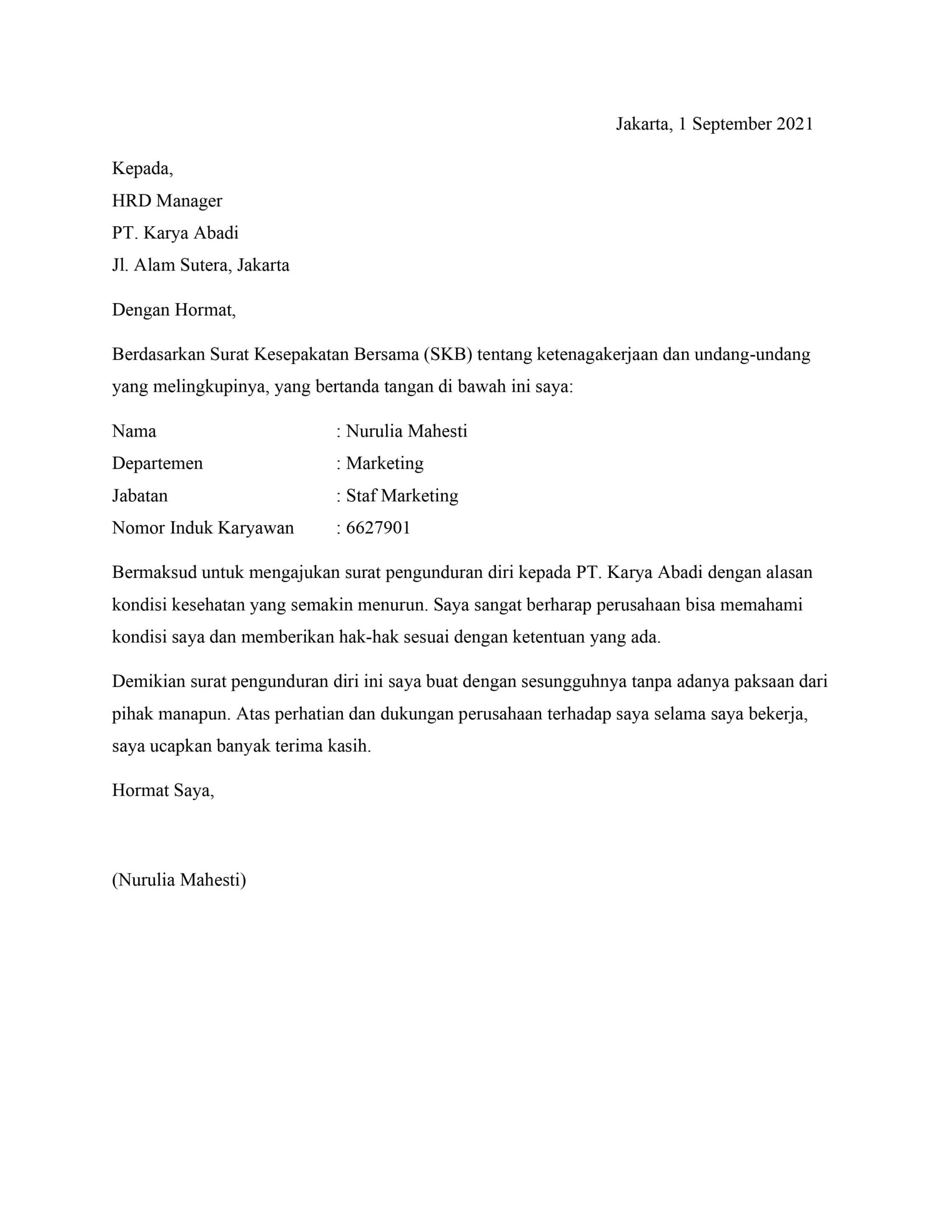 Detail Surat Resign Pabrik Nomer 10