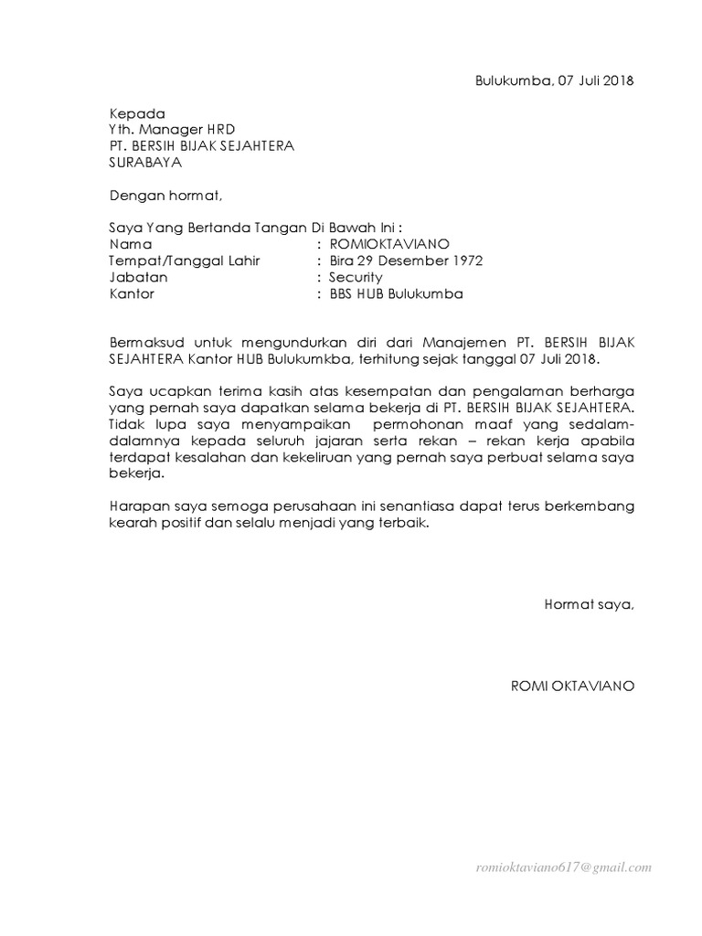 Detail Surat Resign Pabrik Nomer 39