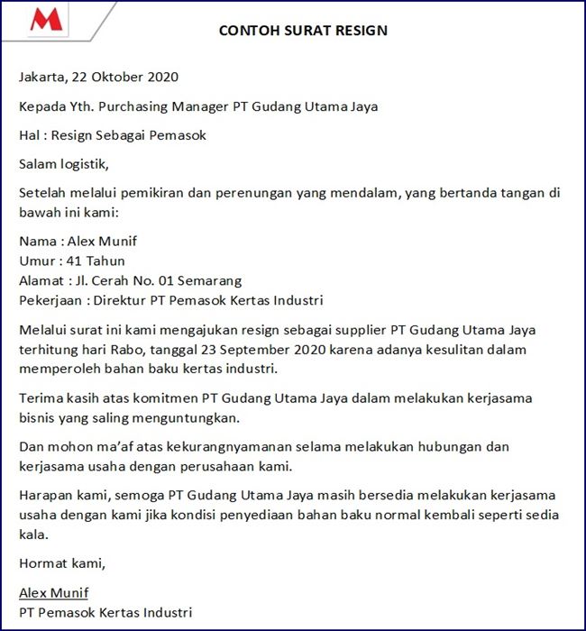 Detail Surat Resign Perusahaan Swasta Nomer 45