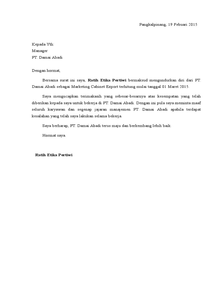 Detail Surat Resign Pt Nomer 24