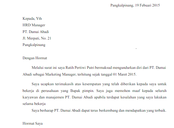 Detail Surat Resign Pt Nomer 49