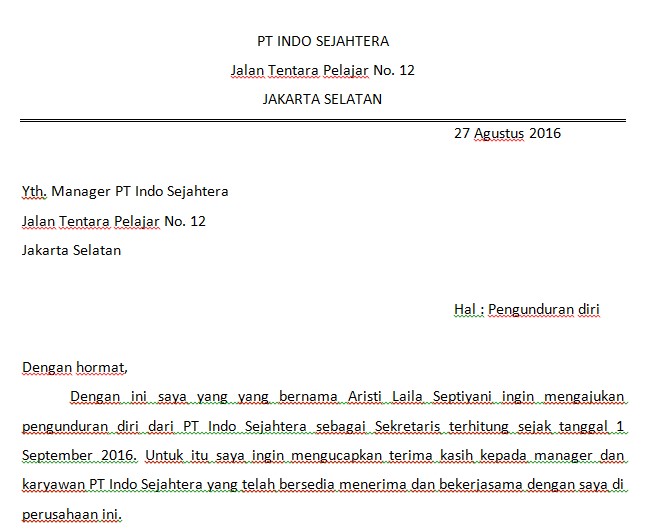 Detail Surat Resign Resmi Nomer 29