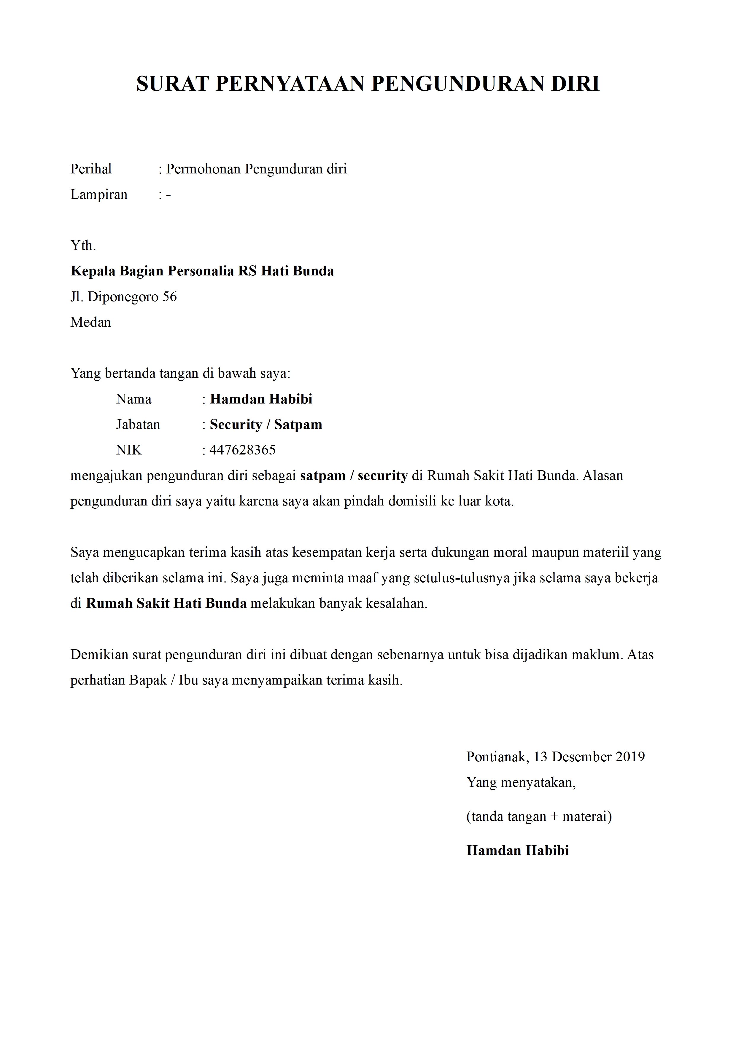 Detail Surat Resign Security Nomer 2
