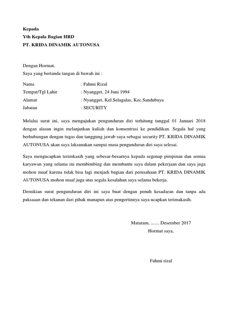 Detail Surat Resign Security Nomer 11