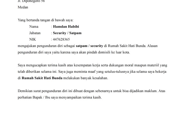 Detail Surat Resign Security Nomer 13