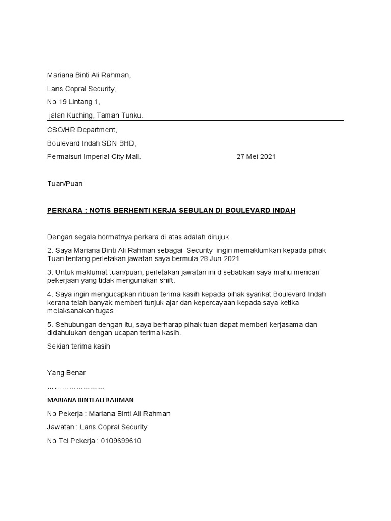 Detail Surat Resign Security Nomer 16
