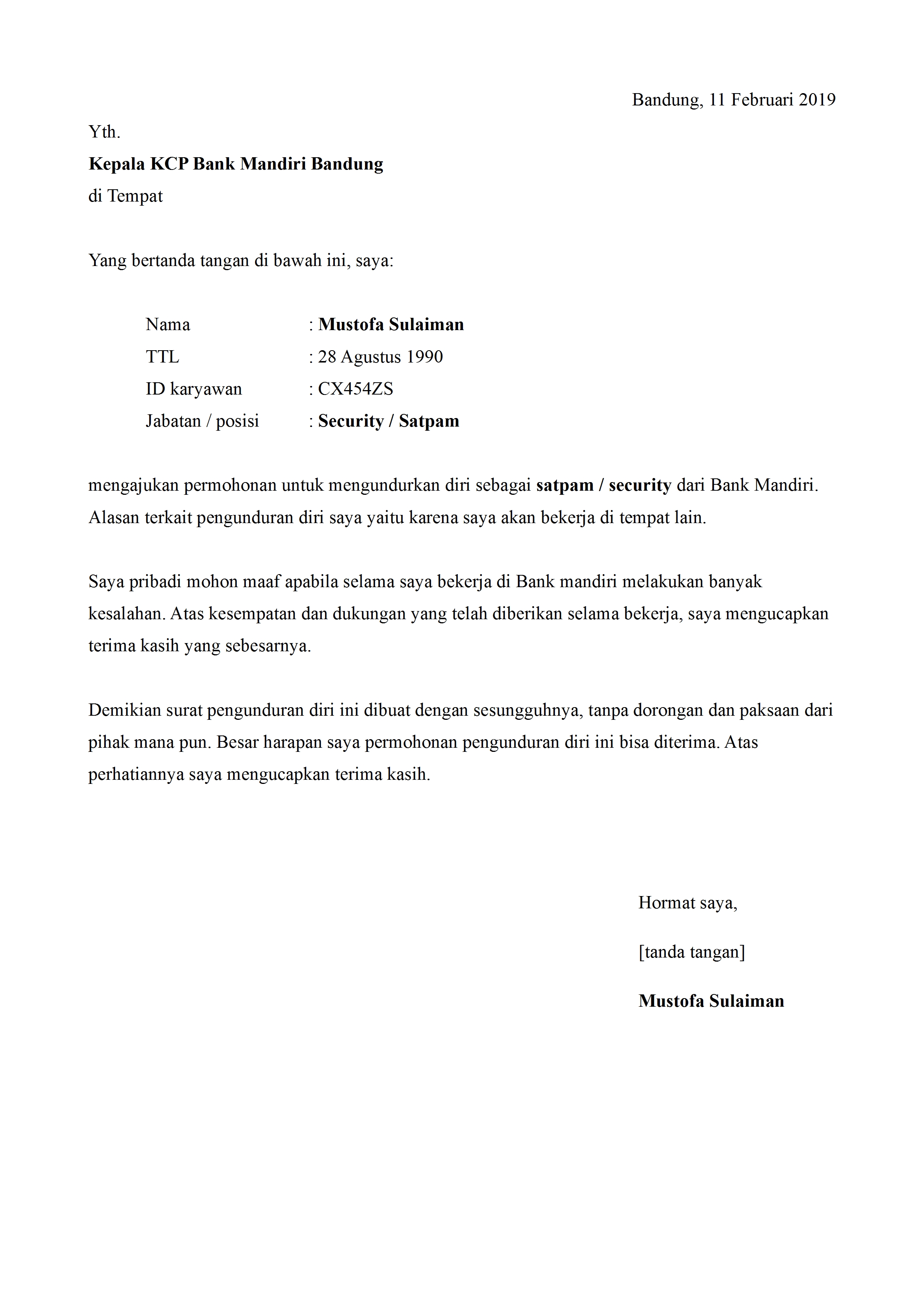 Detail Surat Resign Security Nomer 4