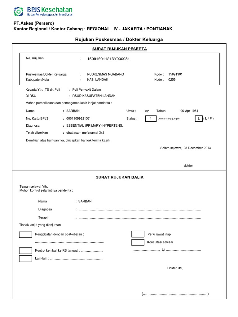 Detail Surat Rujukan Puskesmas Nomer 10