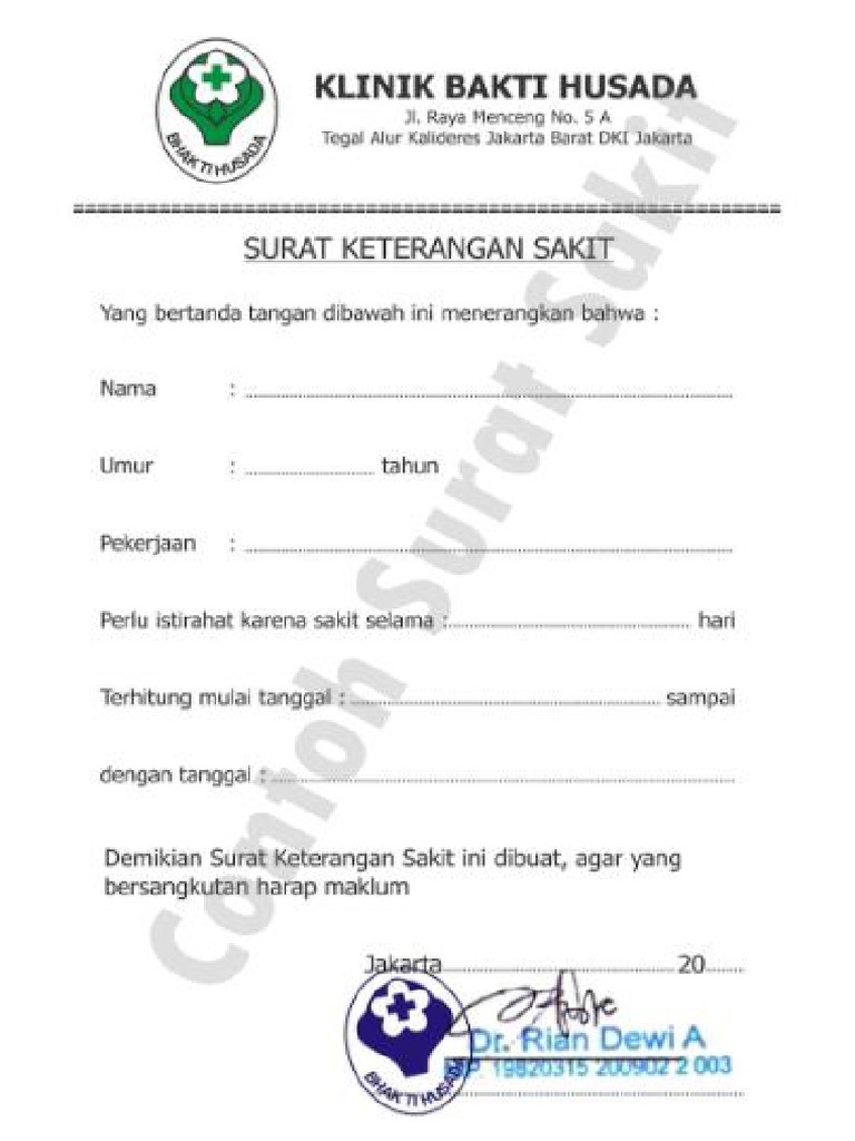 Detail Surat Sakit Dari Dokter Nomer 39