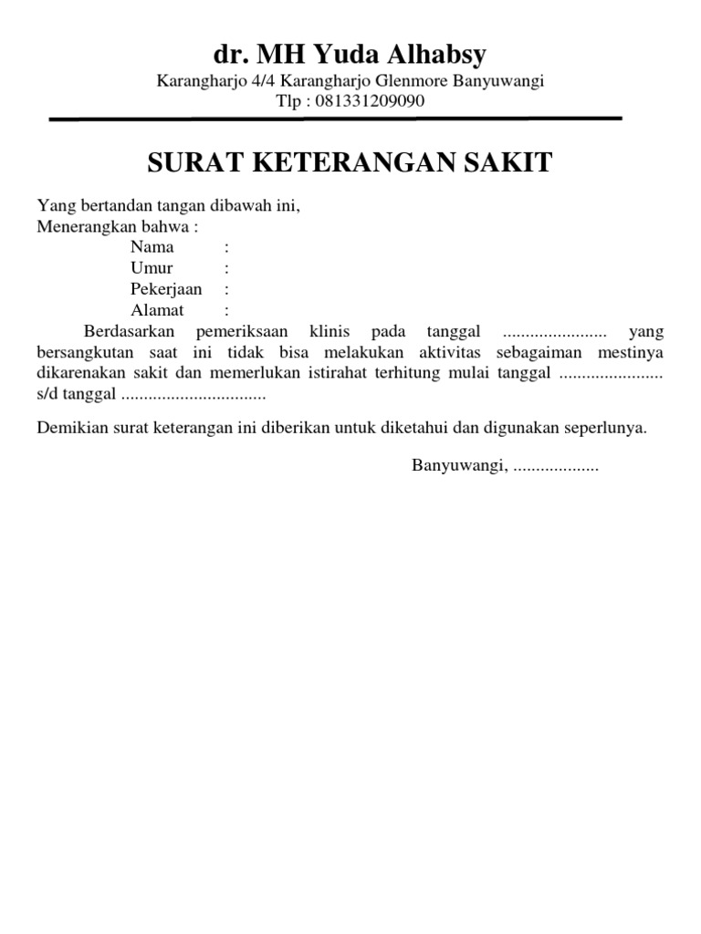 Detail Surat Sakit Dari Dokter Nomer 45